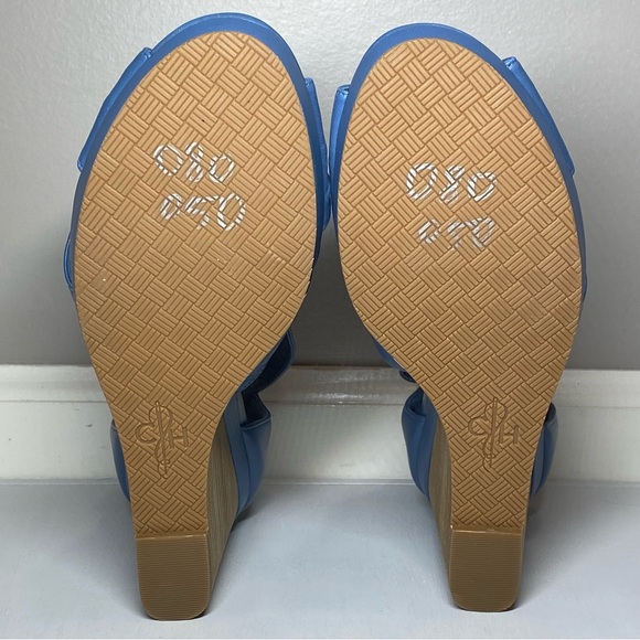 Cole Haan Wedge Sandals Women’s Size 8 B Dusty Blue Open Toe Shoes Zip Up Back - Picture 13 of 16